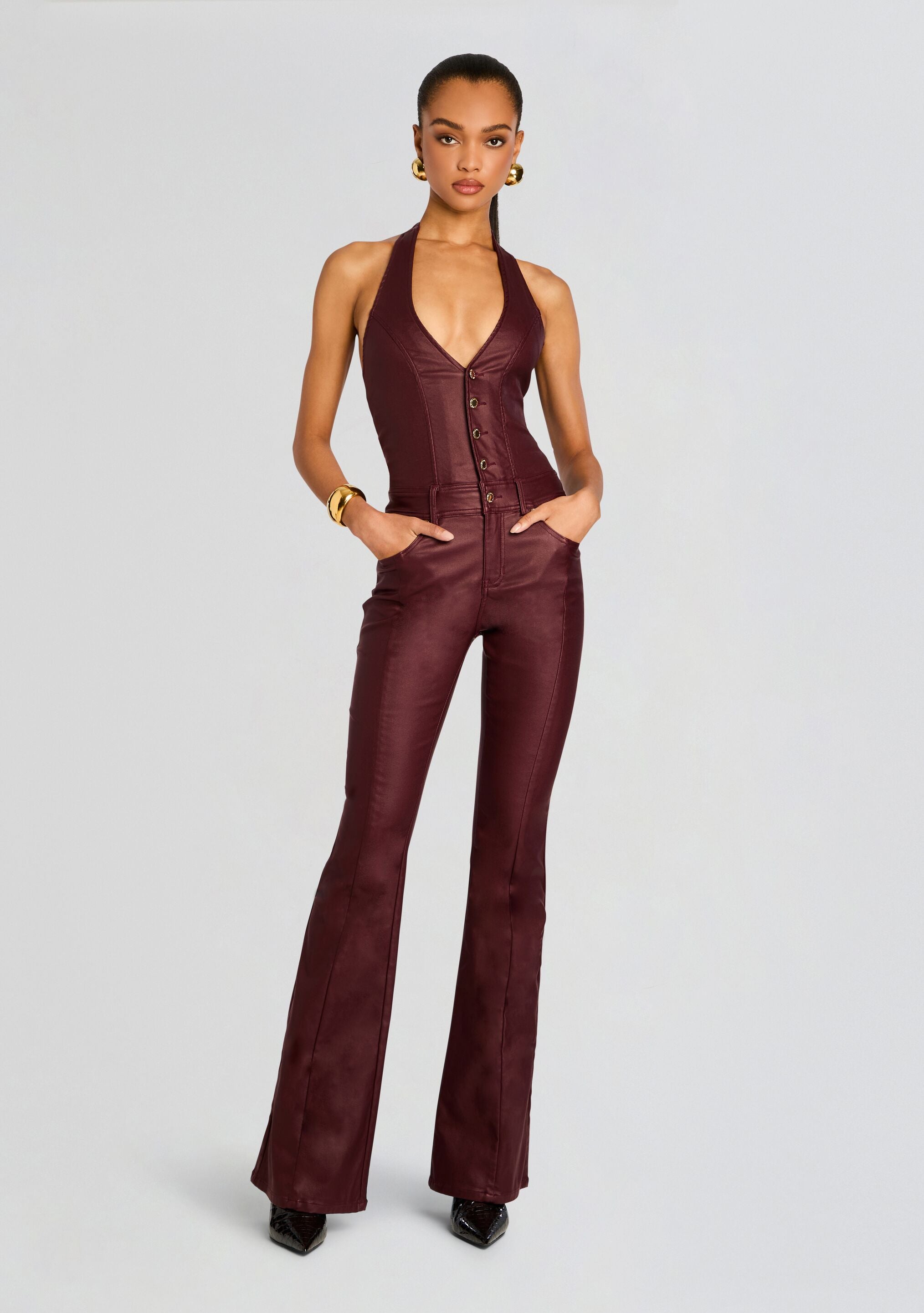 Cynthia Coated Denim Jumpsuit-Cup Shy