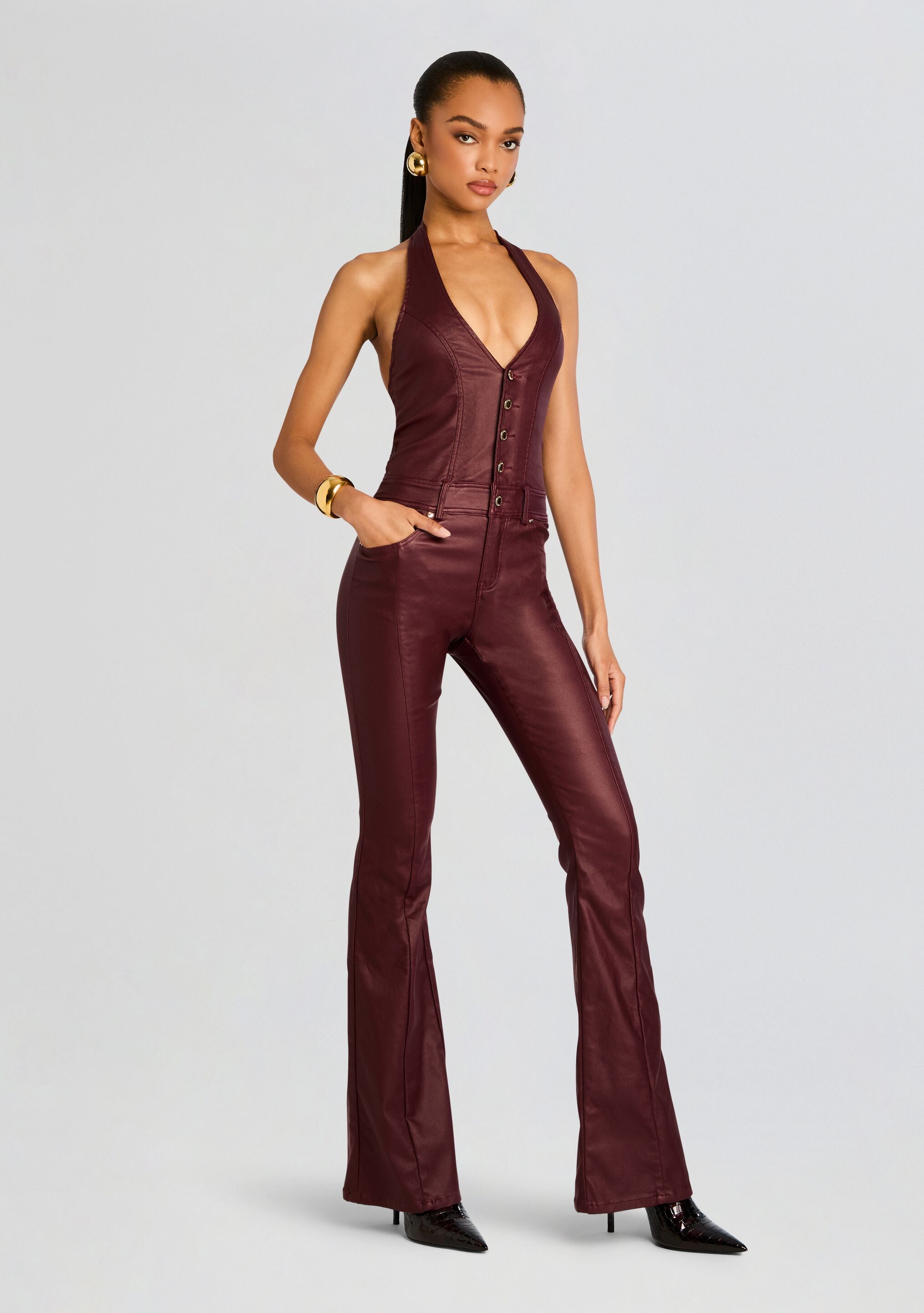 Cynthia Coated Denim Jumpsuit-Cup Shy