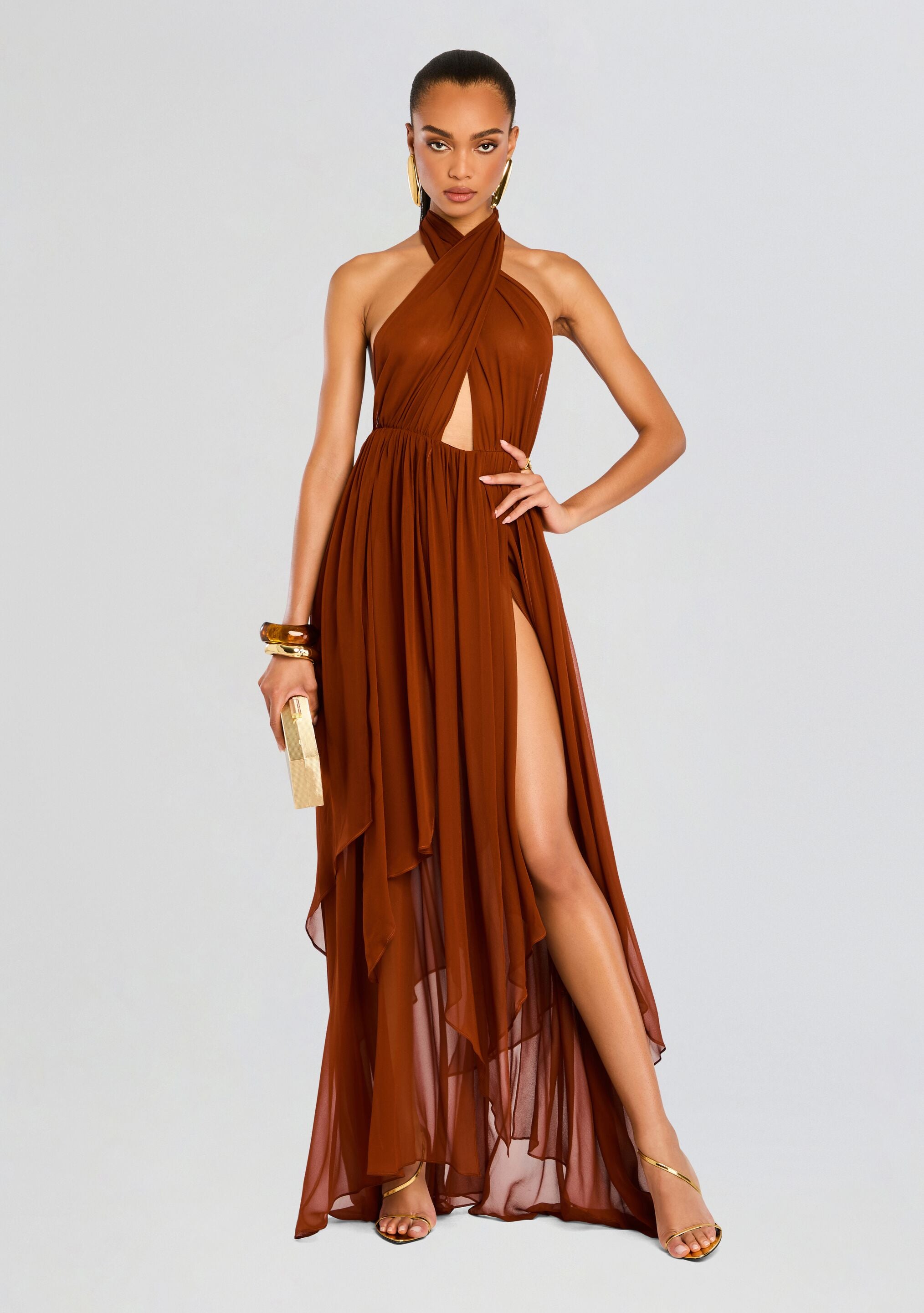 Ina Silk Chiffon Dress-Cup Shy