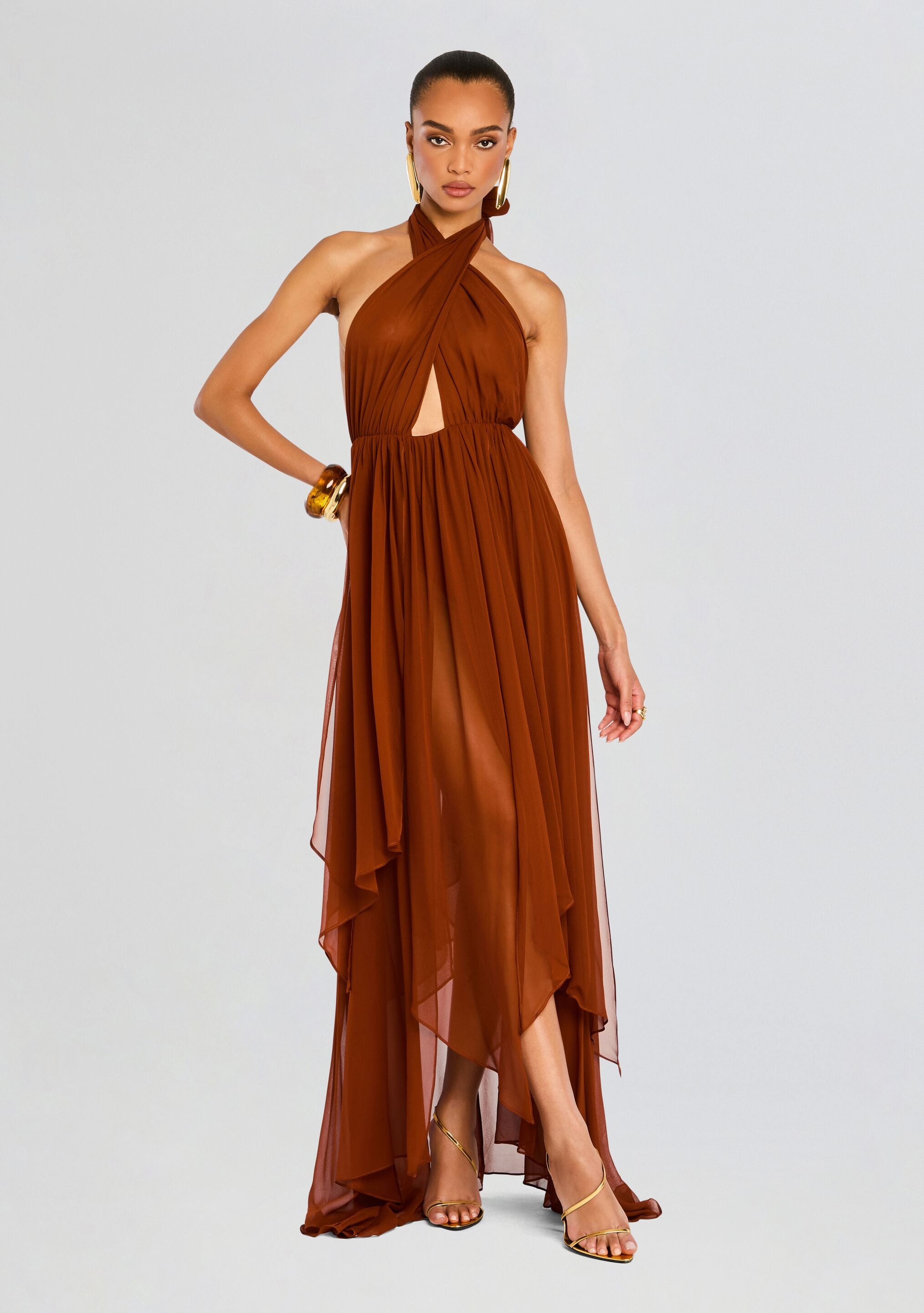 Ina Silk Chiffon Dress-Cup Shy