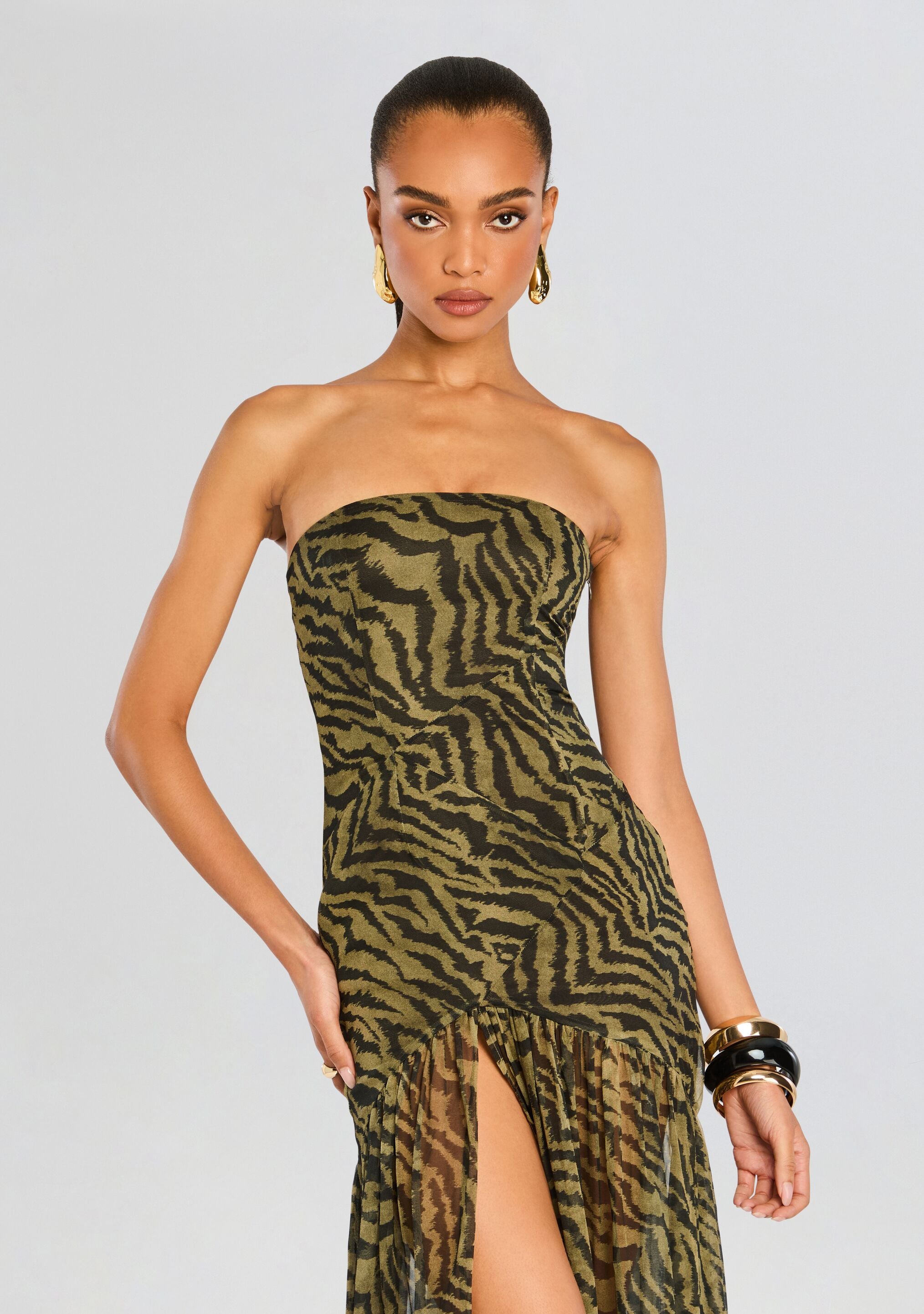 Nicole Silk Chiffon Dress-Cup Shy
