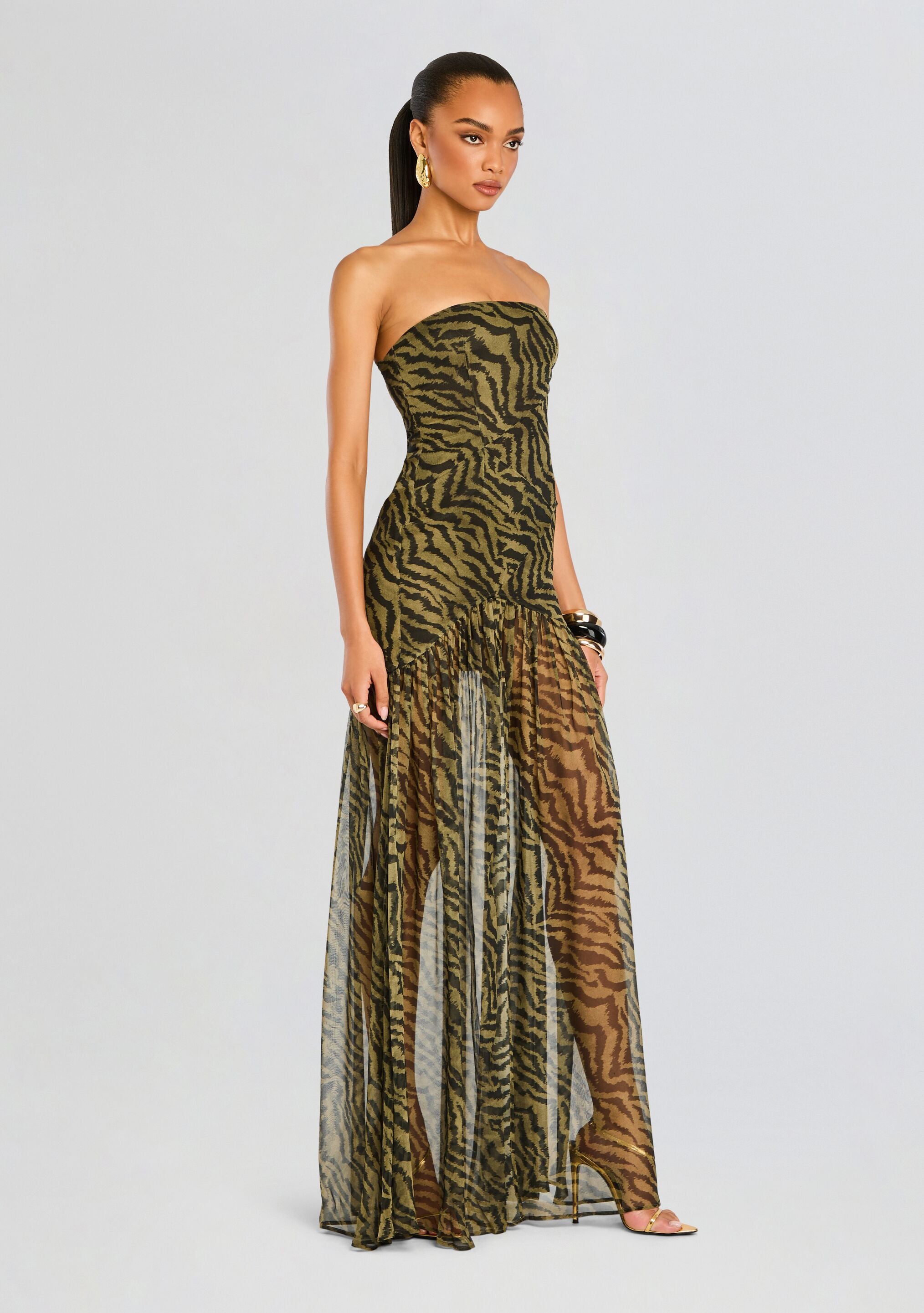 Nicole Silk Chiffon Dress-Cup Shy