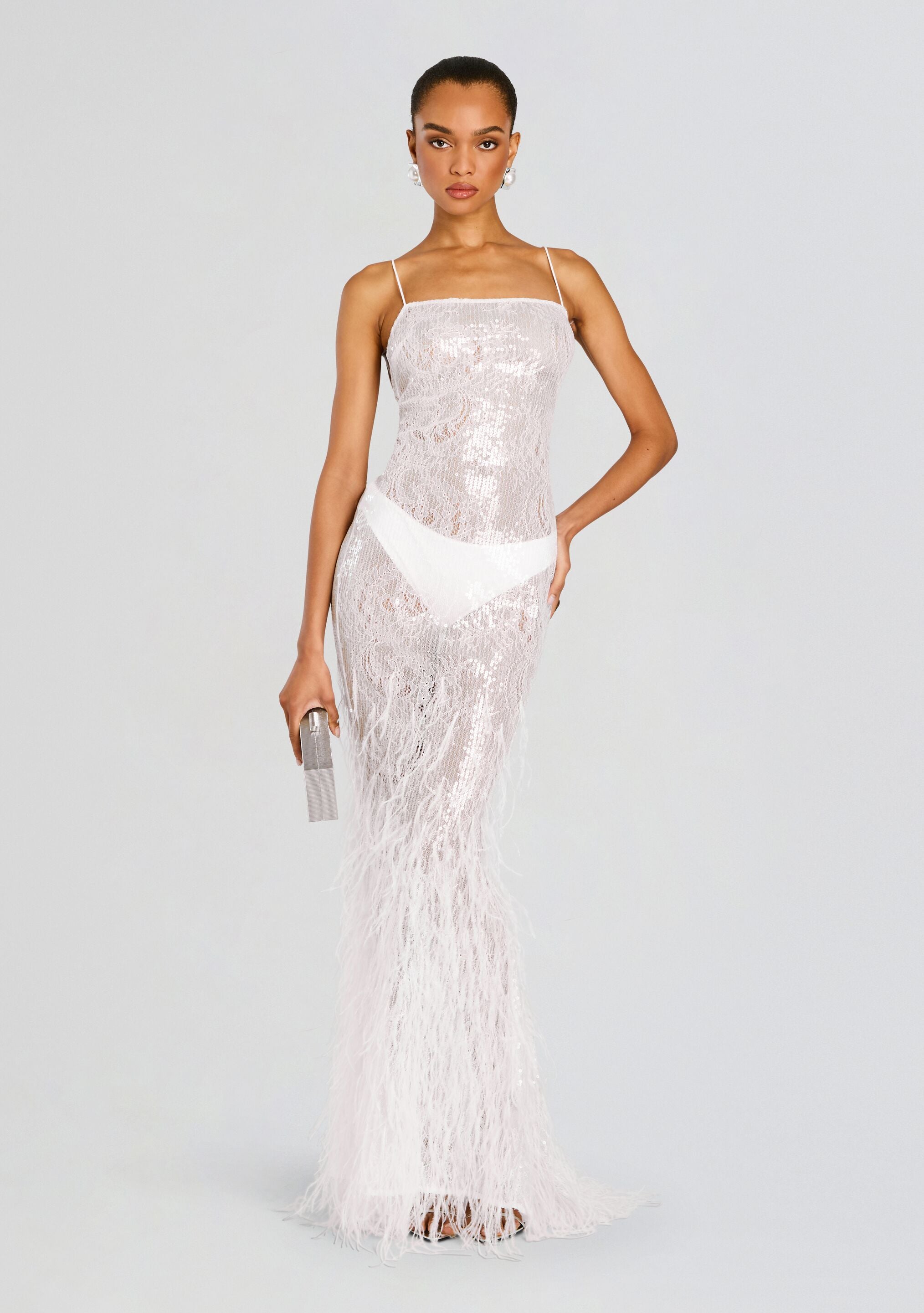Odessa Sequin Feather Dress-Cup Shy