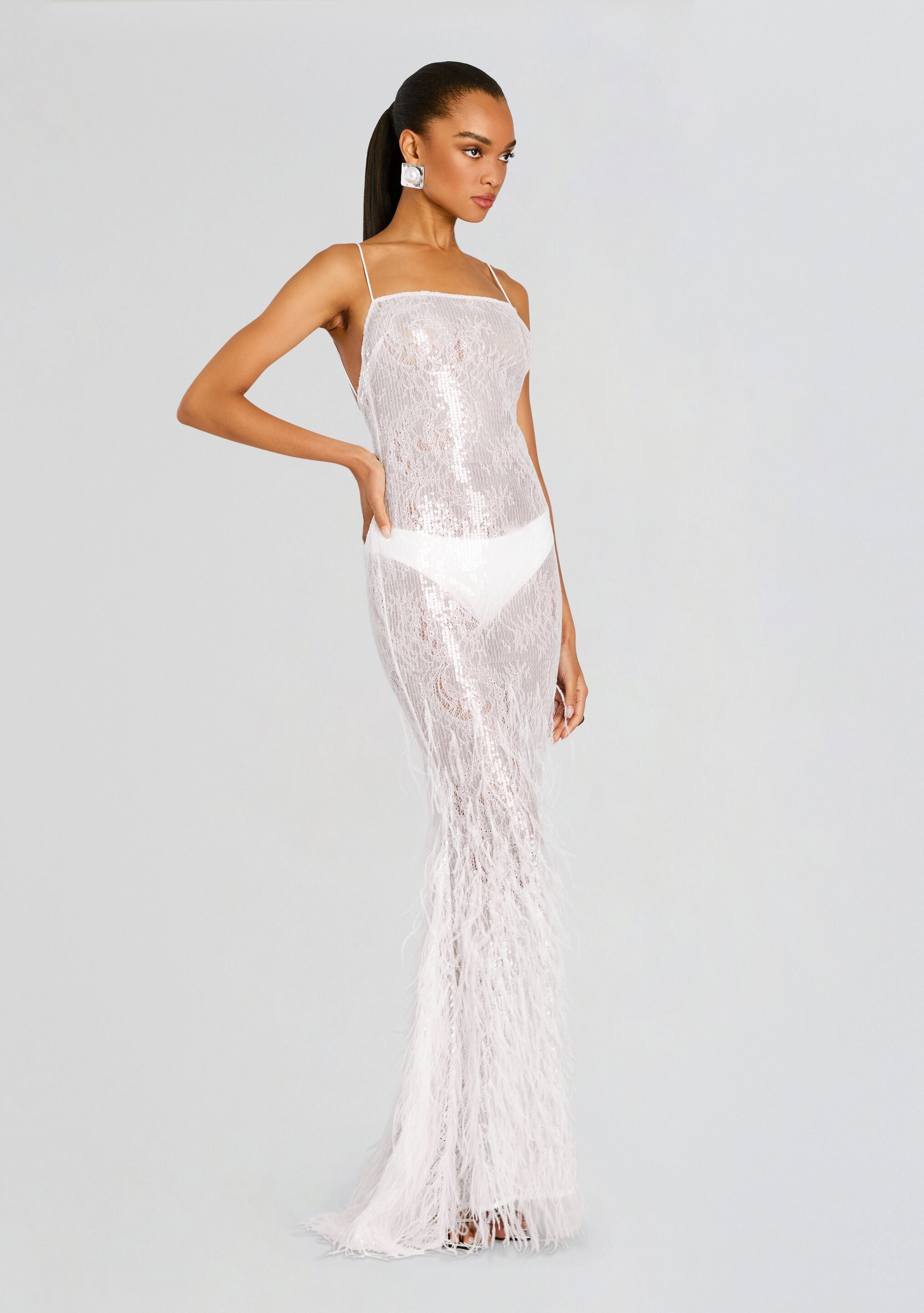 Odessa Sequin Feather Dress-Cup Shy