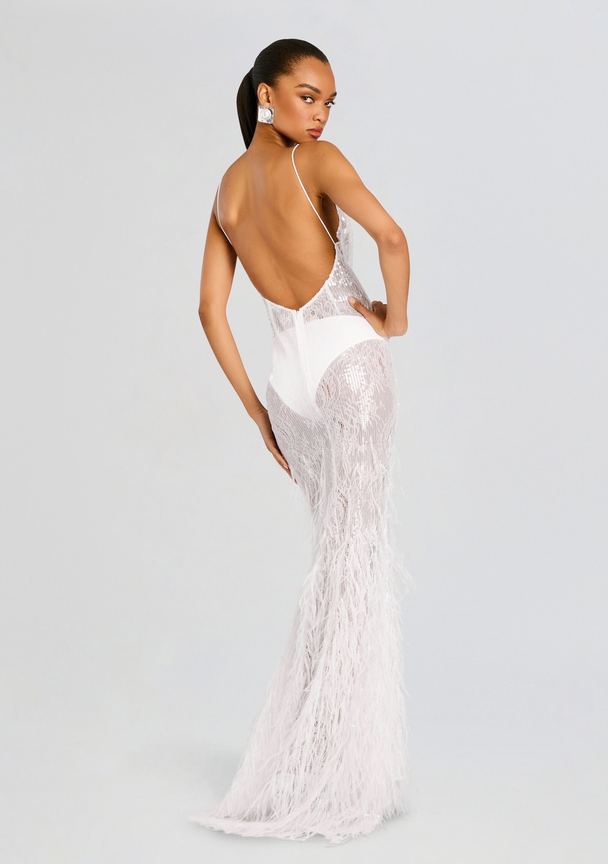 Odessa Sequin Feather Dress-Cup Shy