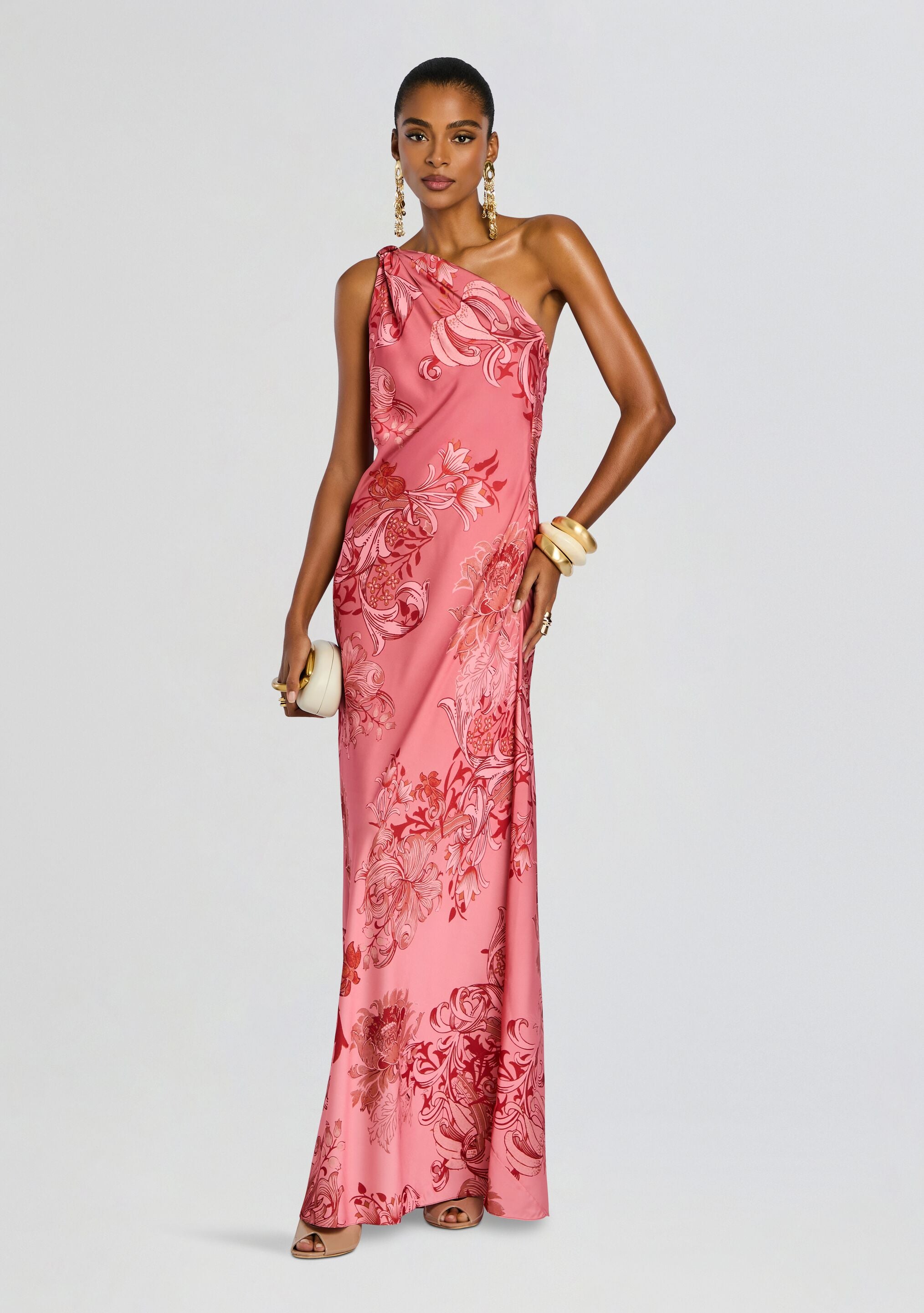 Vine One Shoulder Sash Dress-Cup Shy