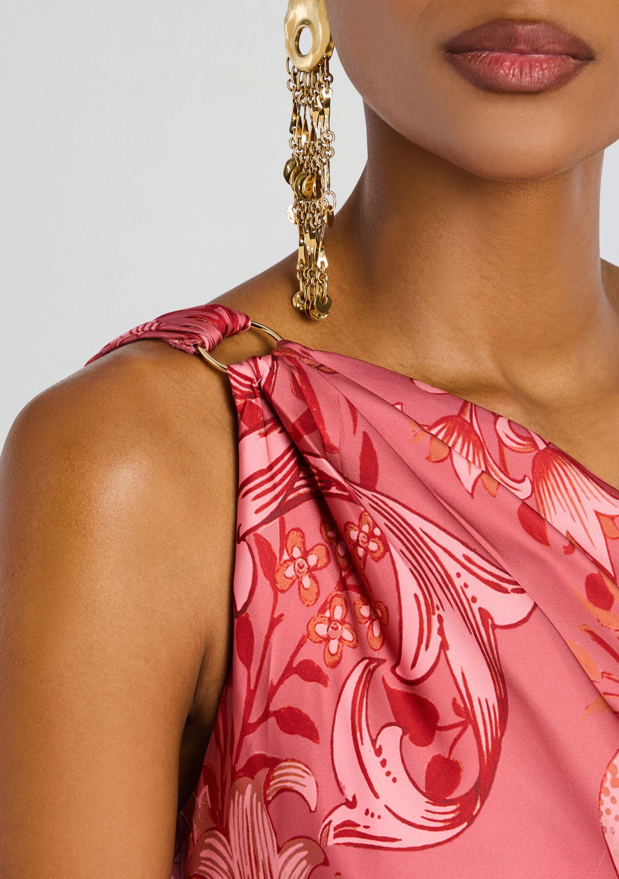 Vine One Shoulder Sash Dress-Cup Shy