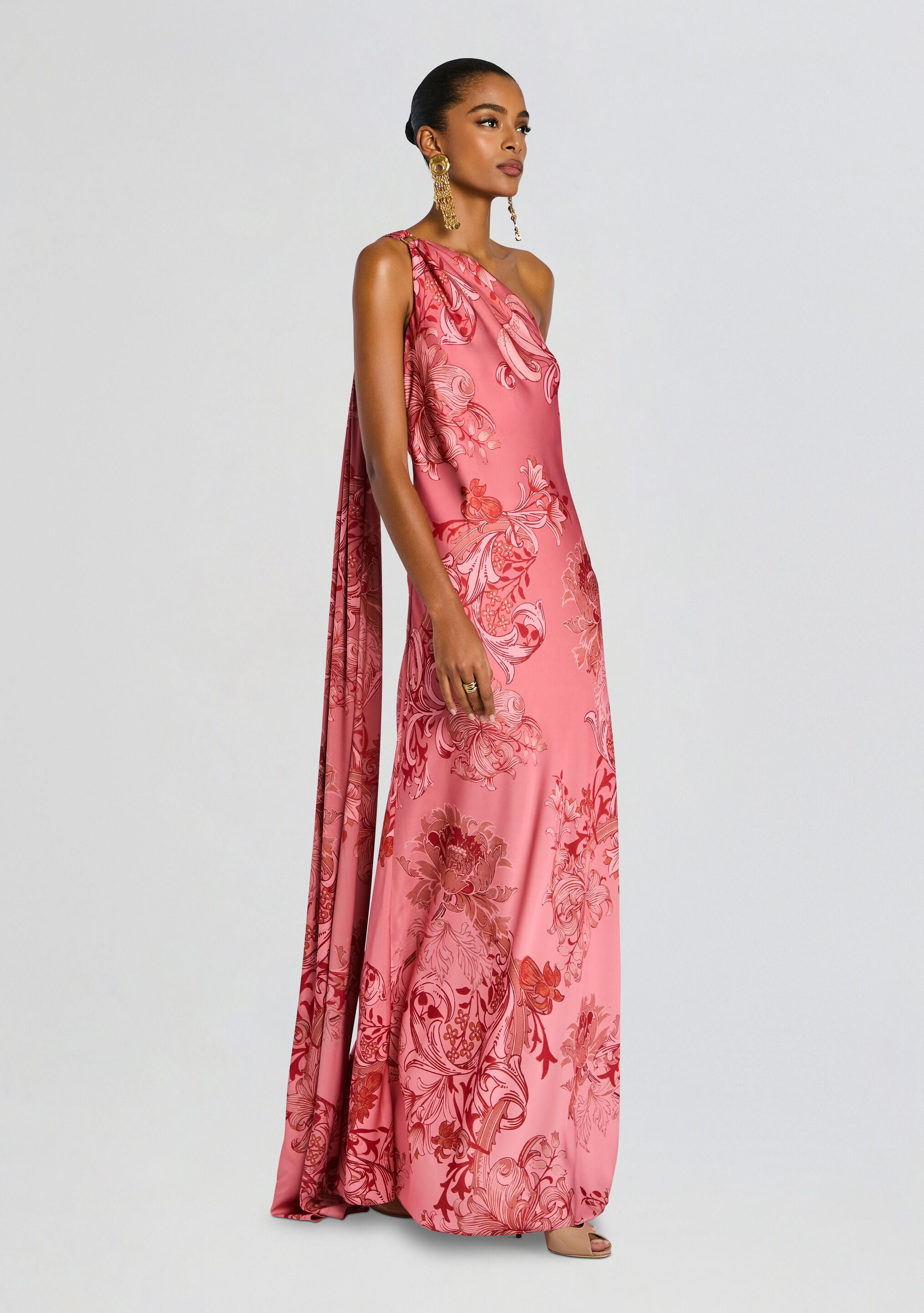 Vine One Shoulder Sash Dress-Cup Shy