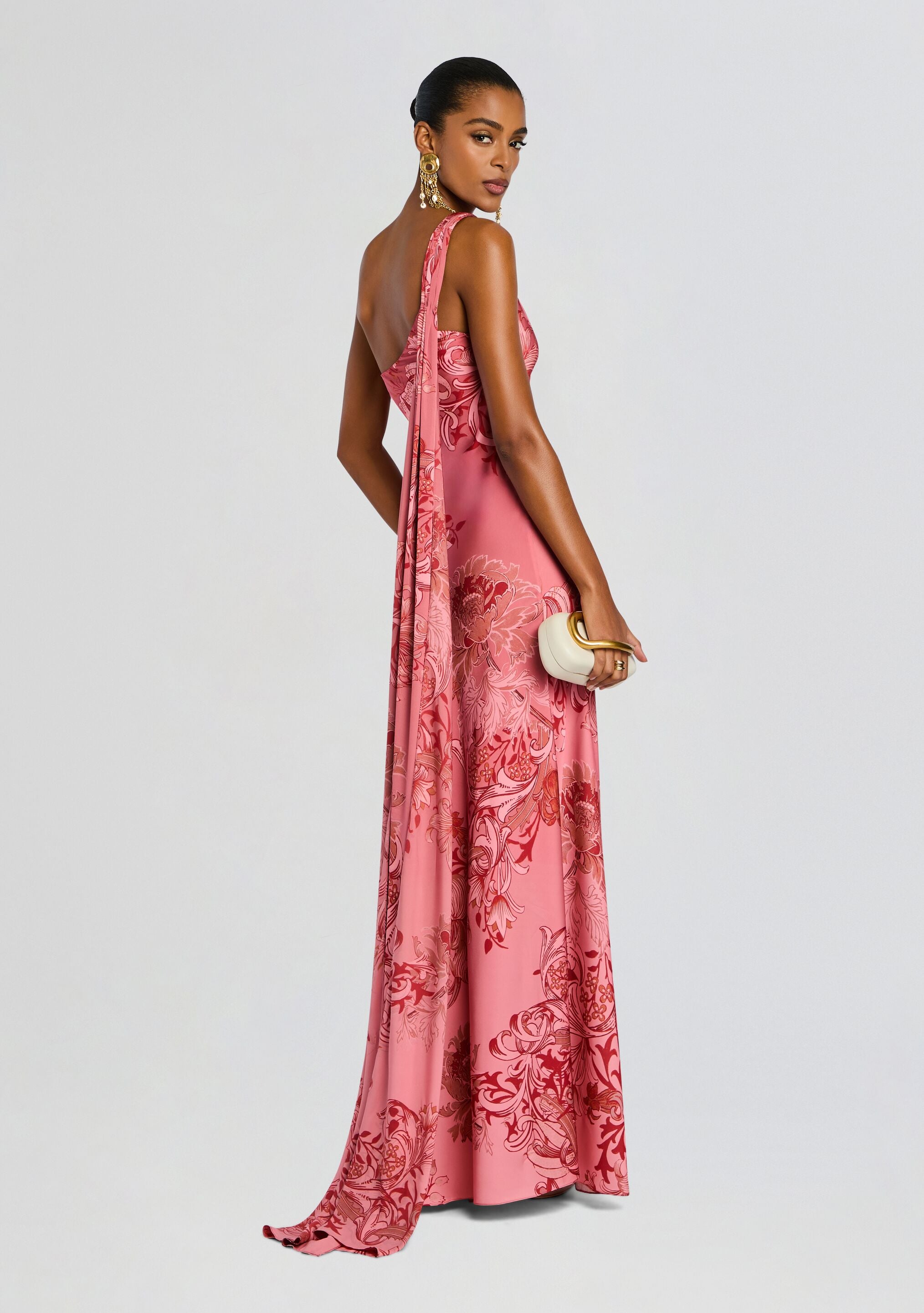 Vine One Shoulder Sash Dress-Cup Shy