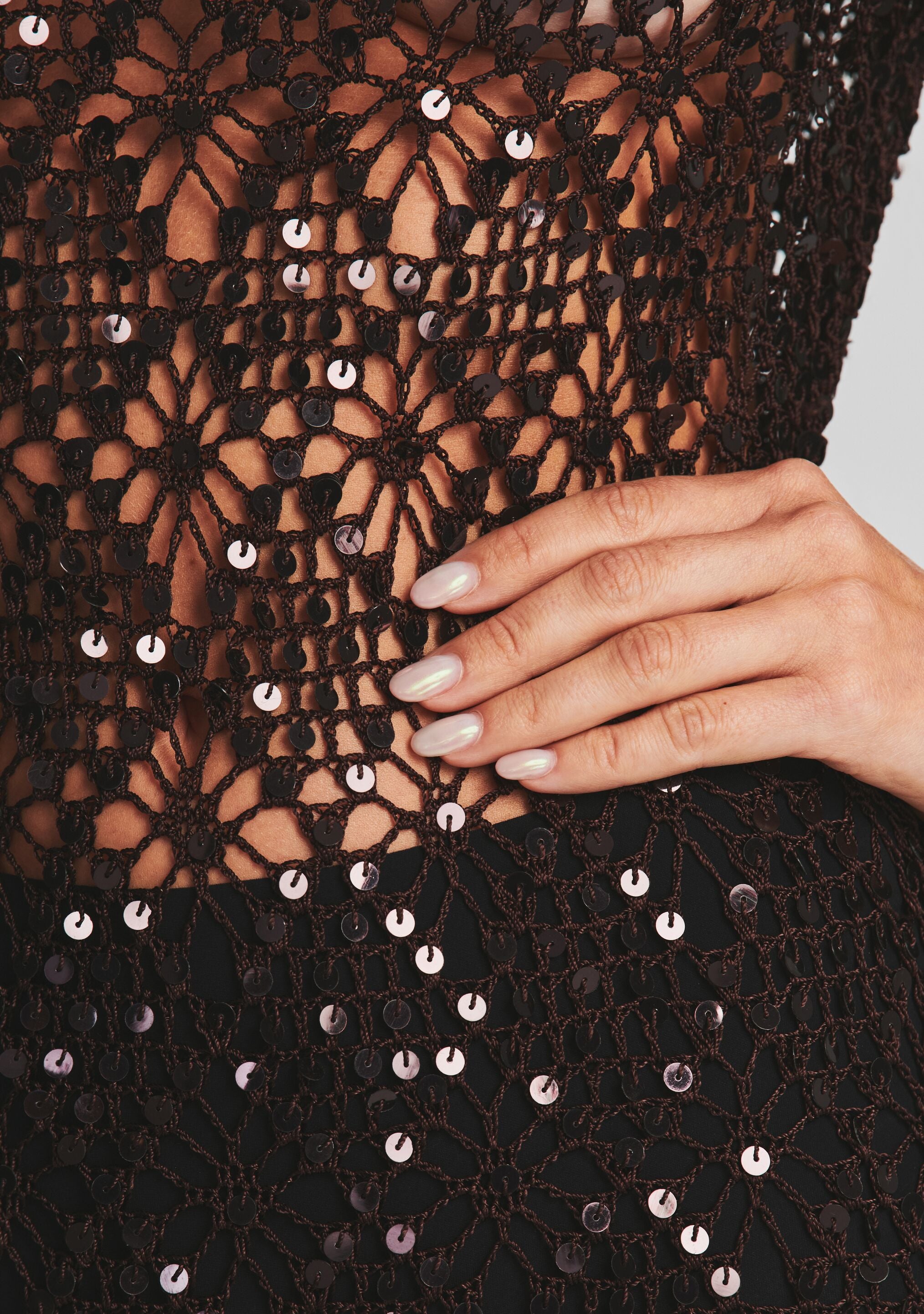 Alexa Sequin Open Crochet Dress-Cup Shy