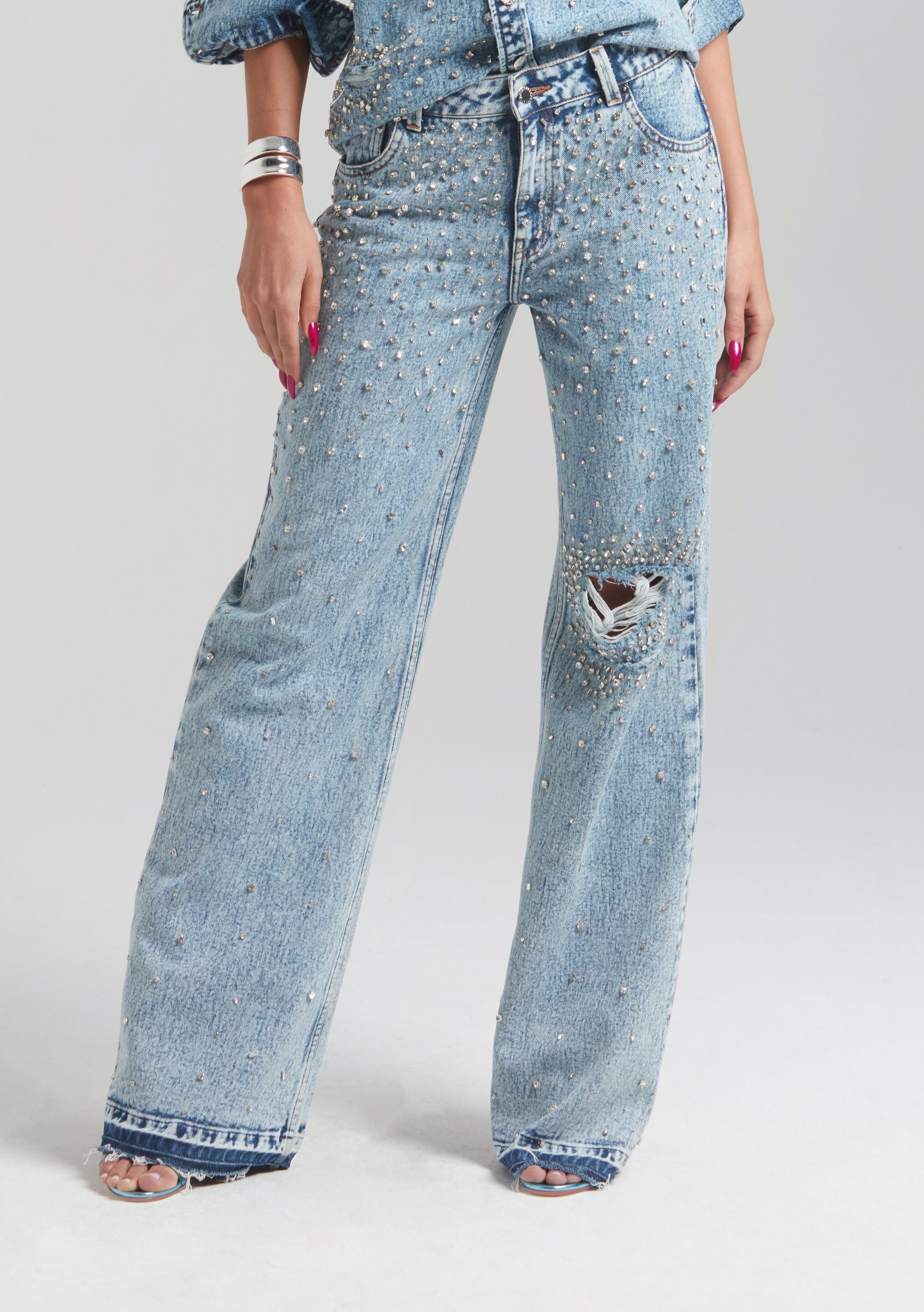 Bronte Wide Leg Crystal Embellished Jean-Cup Shy
