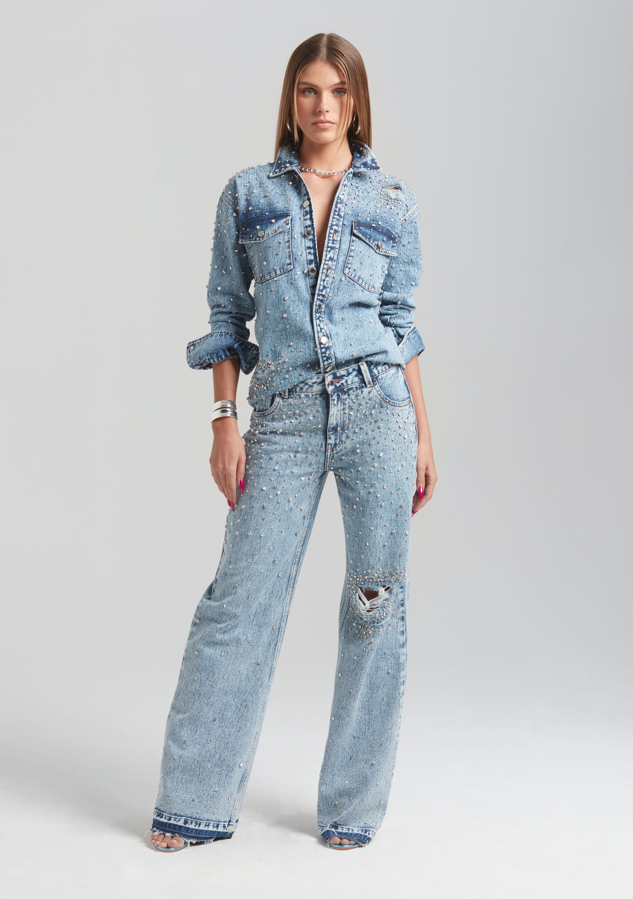 Bronte Wide Leg Crystal Embellished Jean-Cup Shy