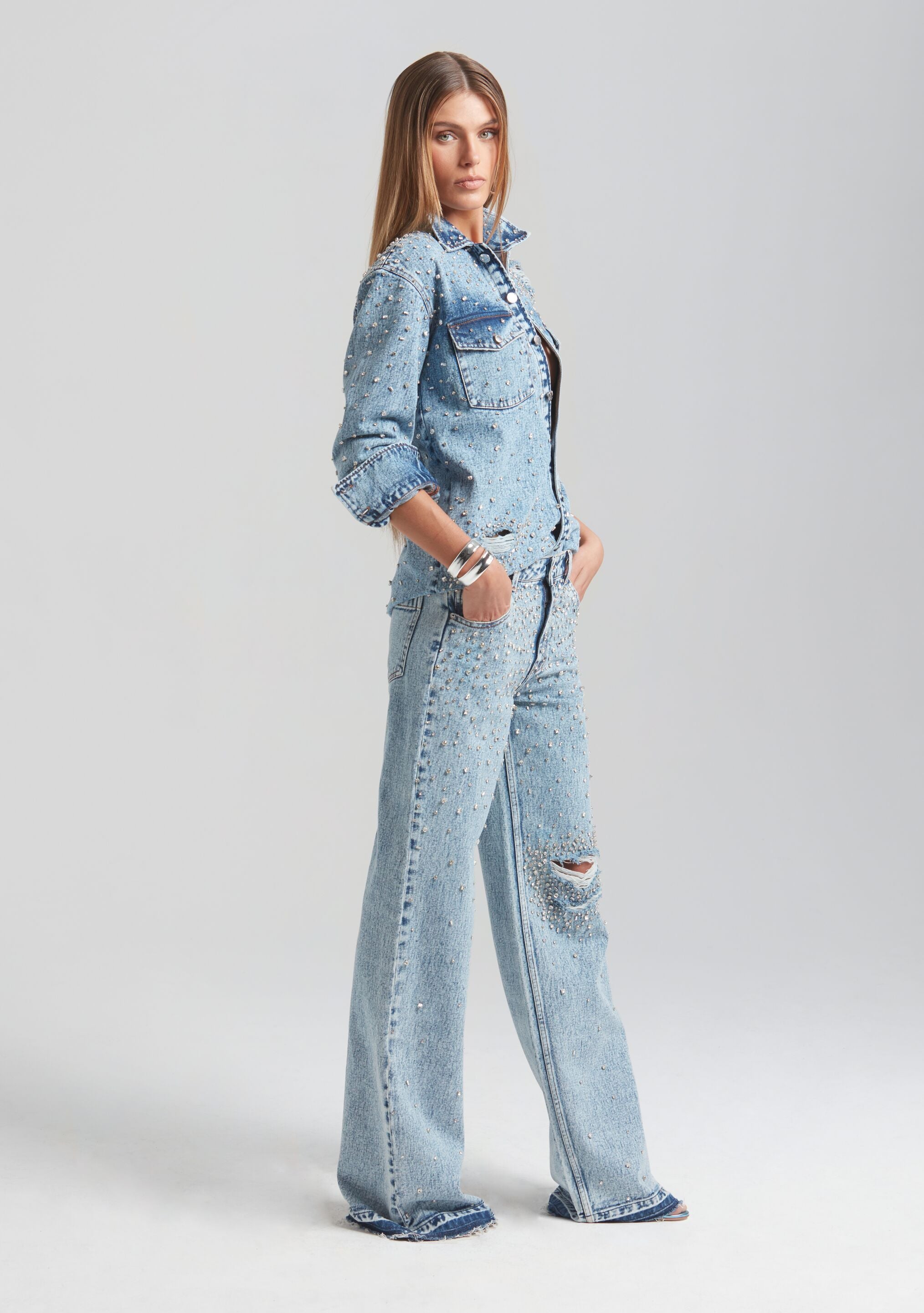 Bronte Wide Leg Crystal Embellished Jean-Cup Shy