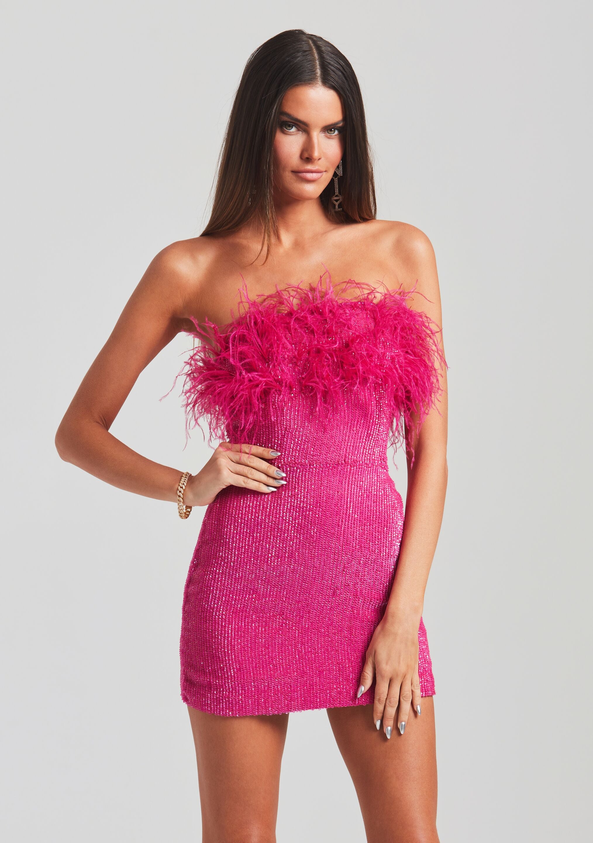 Torin Sequin Feather Dress-Cup Shy