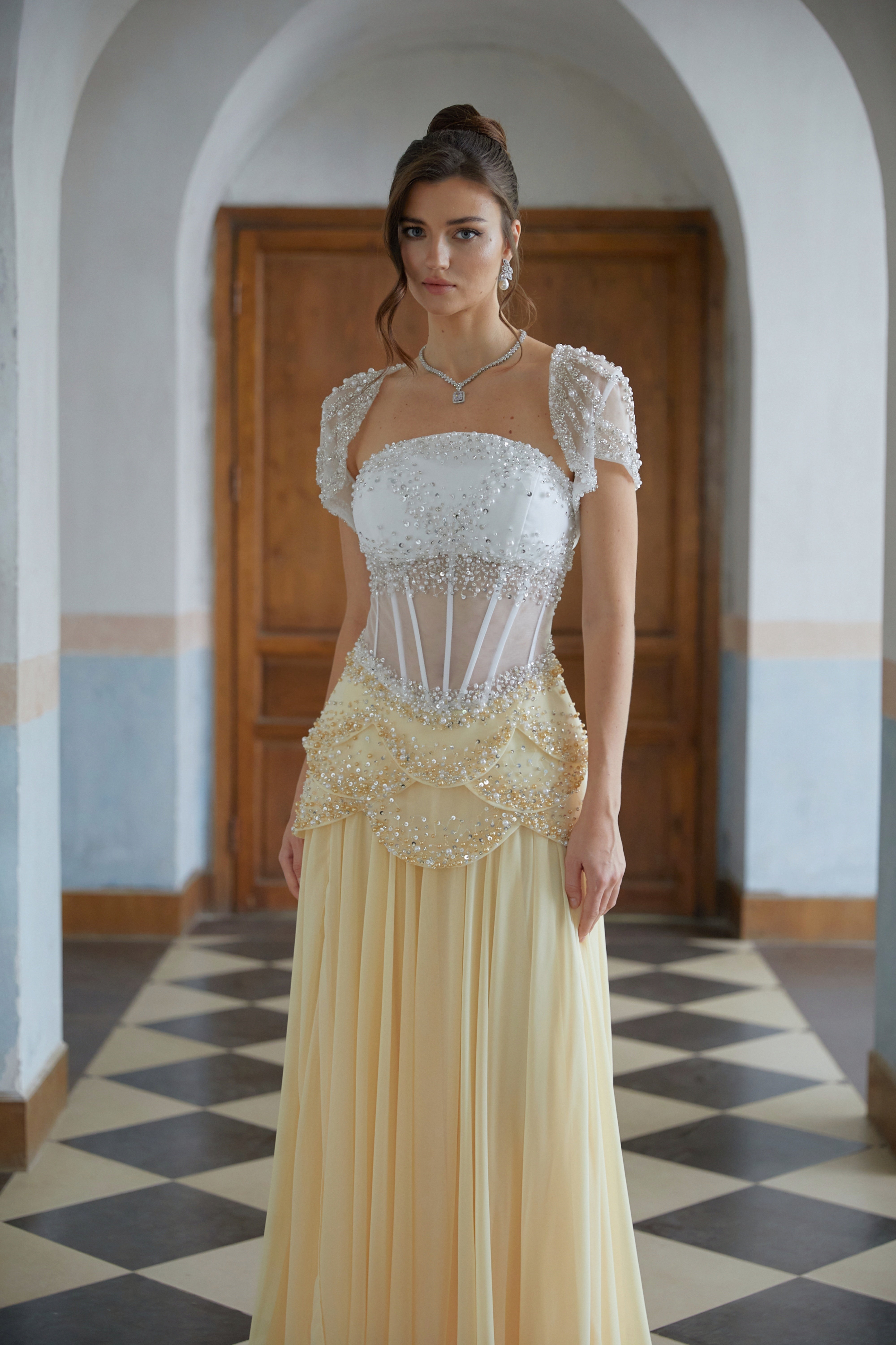 Kiki Yellow Embellished Maxi Gown-Lomanty