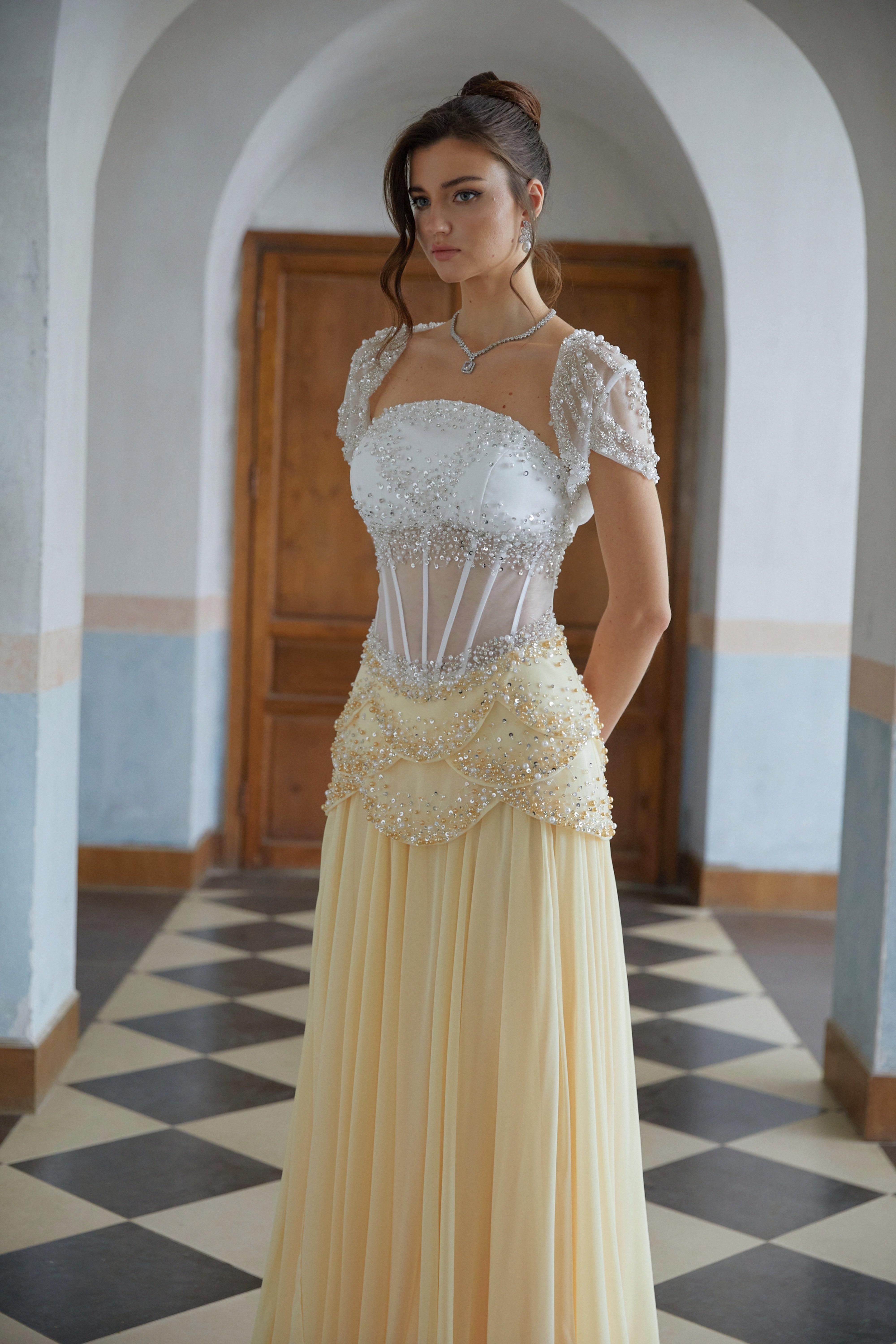 Kiki Yellow Embellished Maxi Gown-Lomanty