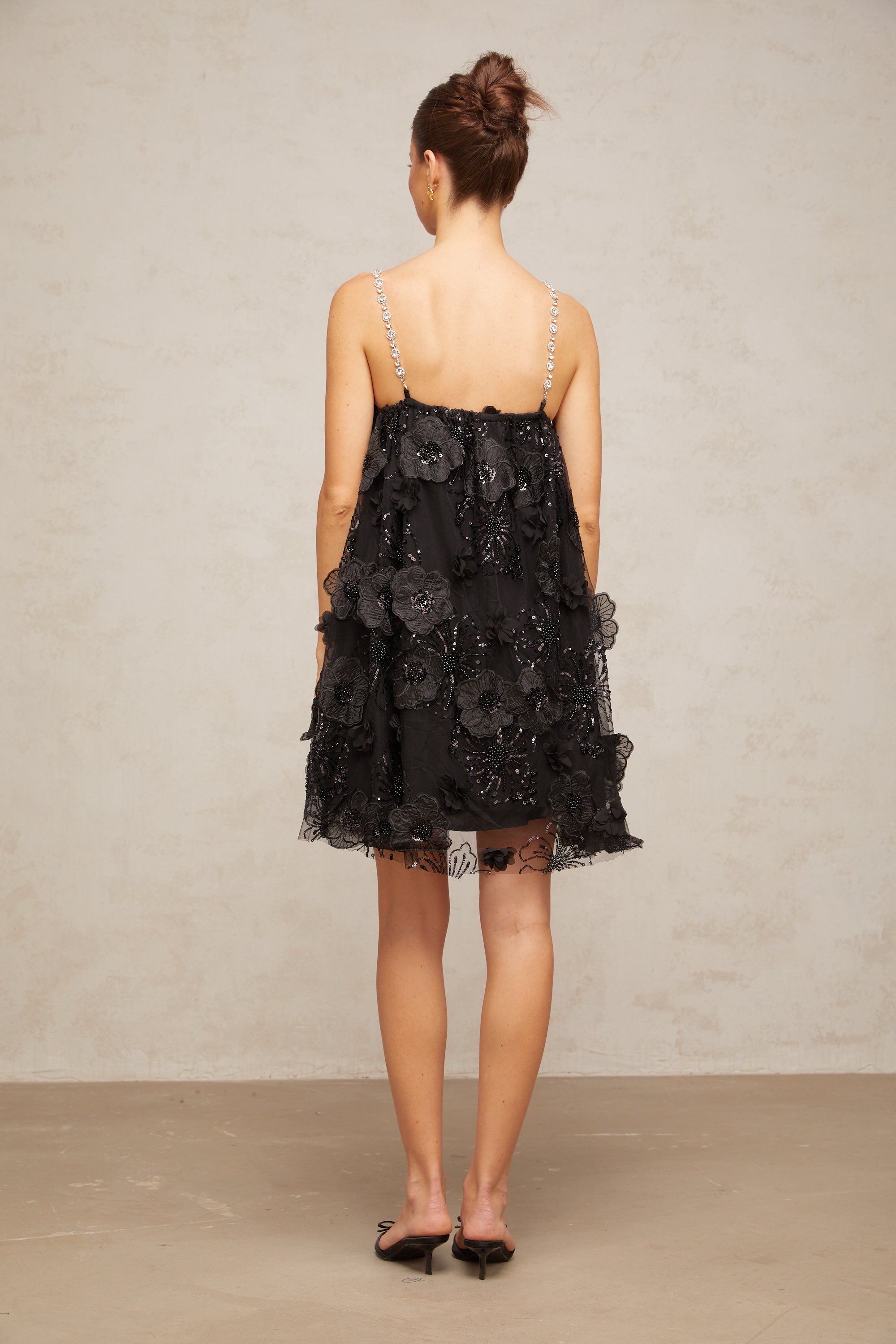 Suzette crystal-embellished floral mini dress in Black-Lomanty