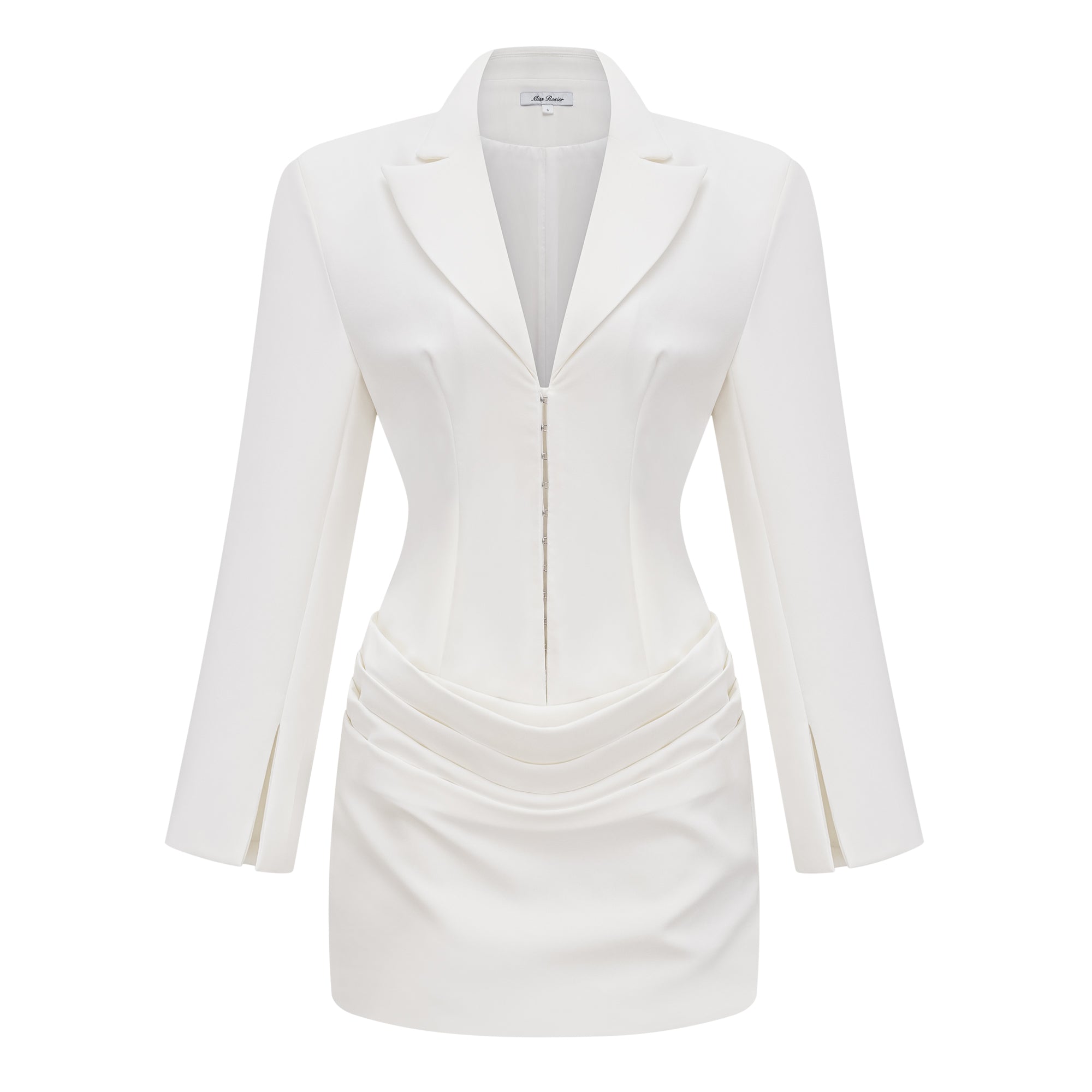 Rosette White Ruched Blazer Mini Dress-Lomanty