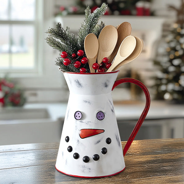 Wintry Snowman Metal Pitcher-Miyaedas