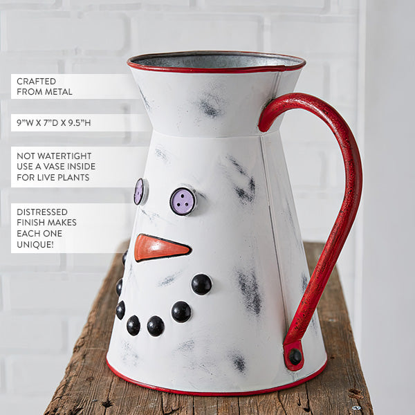 Wintry Snowman Metal Pitcher-Miyaedas