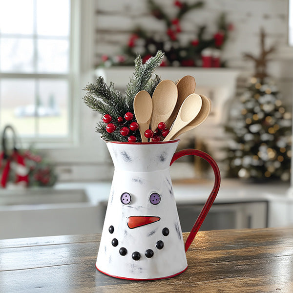 Wintry Snowman Metal Pitcher-Miyaedas