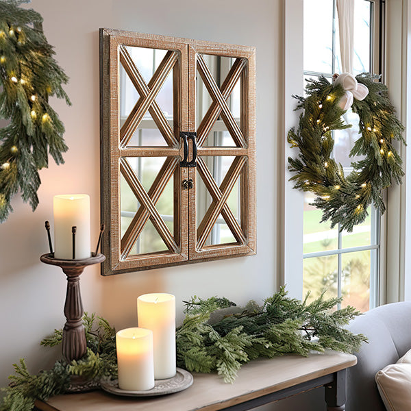 Window Mirror with Distressed Wood Frame-Miyaedas