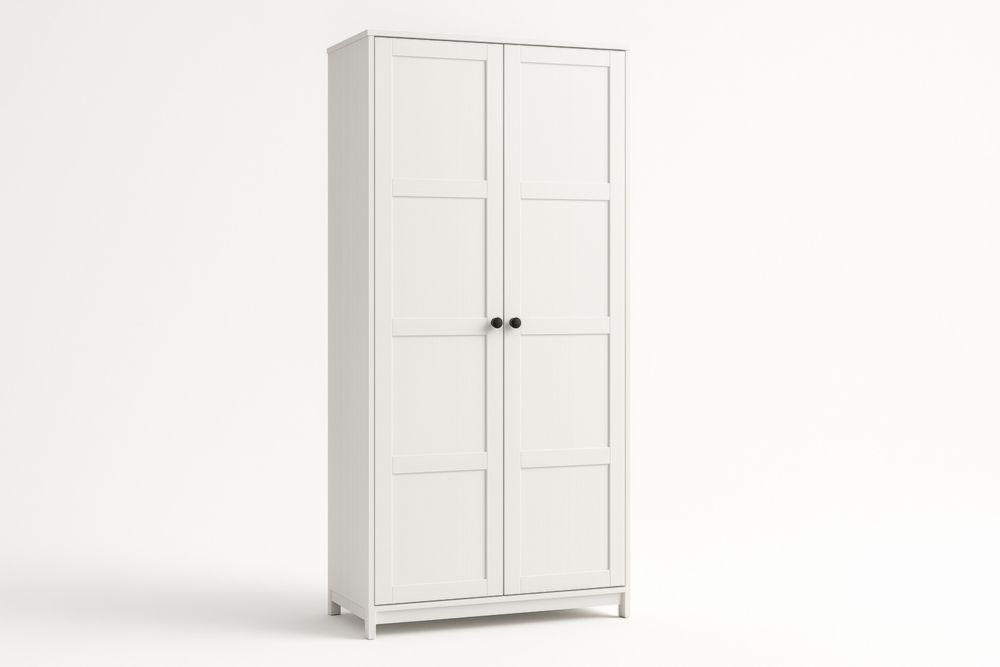 Armoire en bois massif blanc avec portes battantes 200x100x58 cm