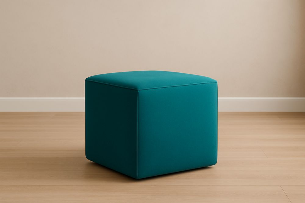 Pouf Cube Tissu Polyester Bleu Canard 40x40x40 cm