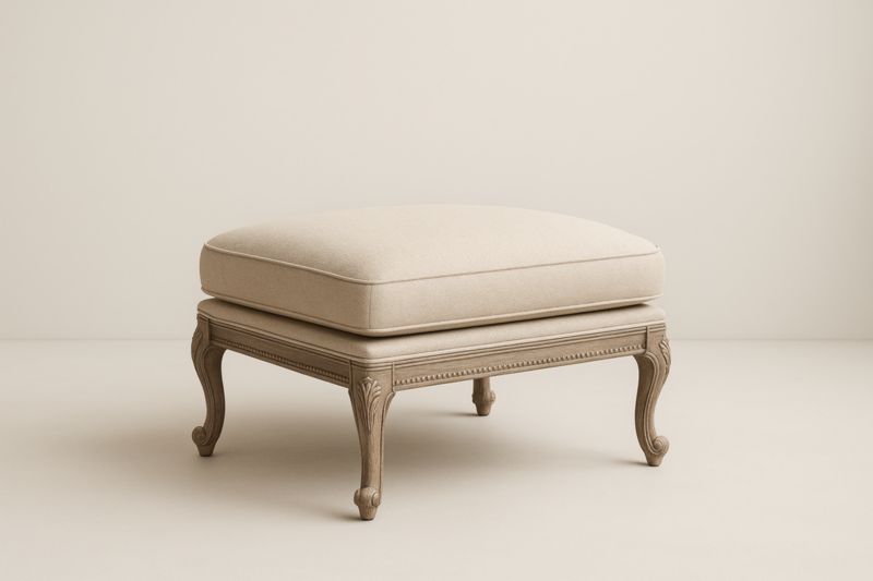 Tabouret repose-pieds en Bois et Lin Beige 60x45x40