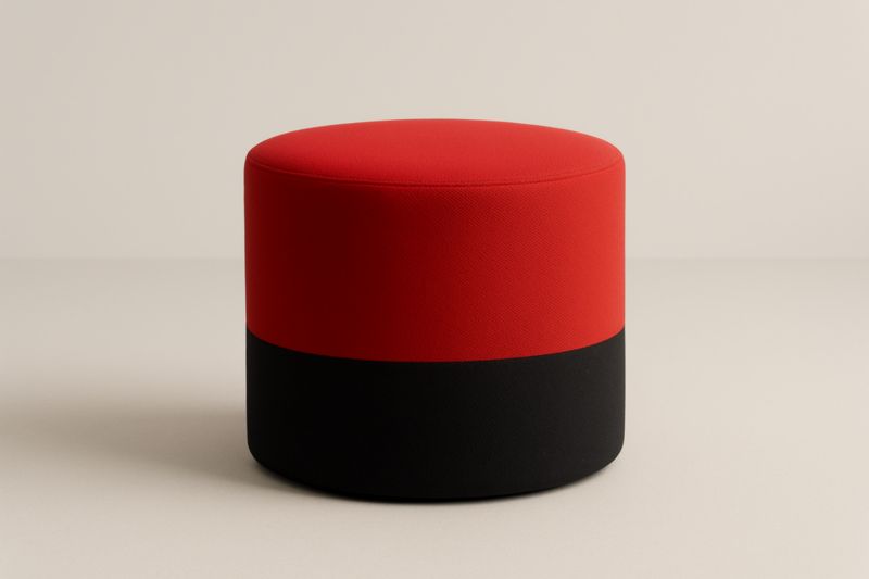 Pouf rond en tissu polyester Rouge et Noir diamètre 40 cm hauteur 45 cm