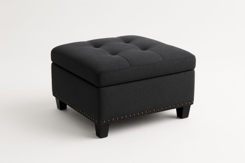 Repose-pieds carré en tissu polyester avec clous décoratifs 66x66x45 cm