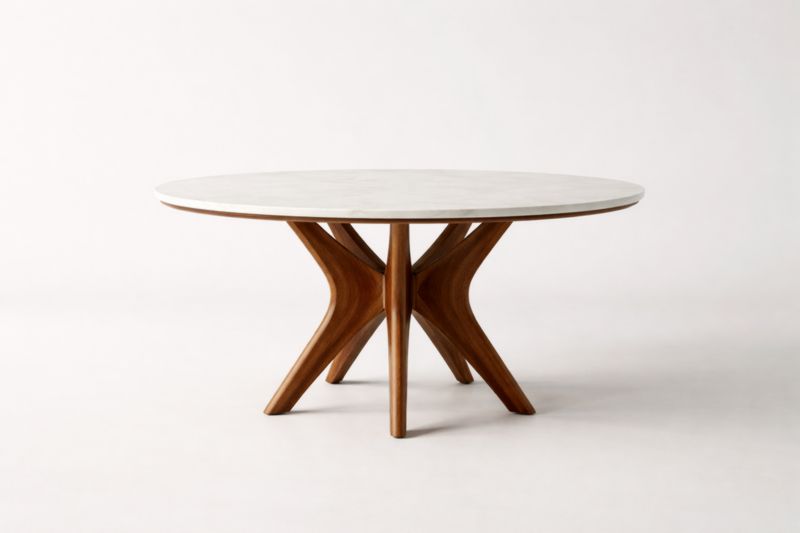 Table Ronde en Marbre et Bois Massif