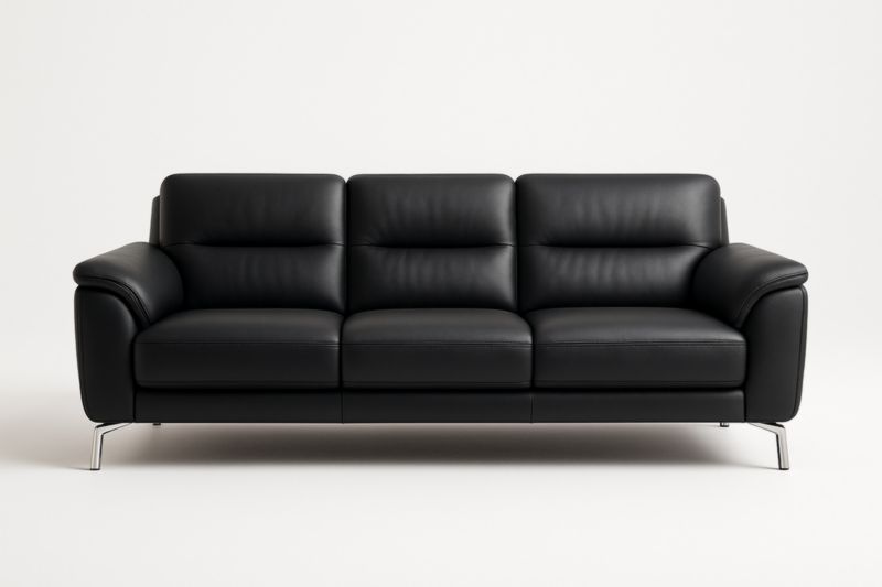 Canapé 3 places en cuir noir avec pieds en métal