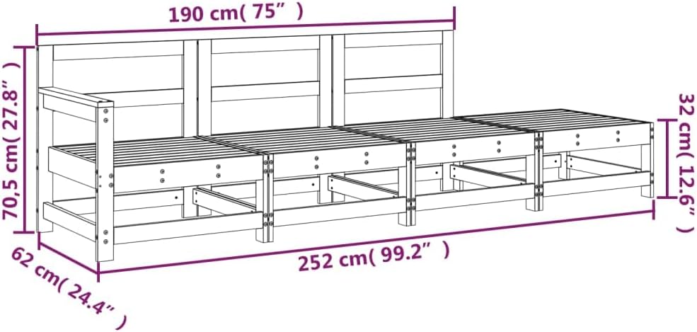 Natural Wood Solid Pine Modular Garden Lounge Set