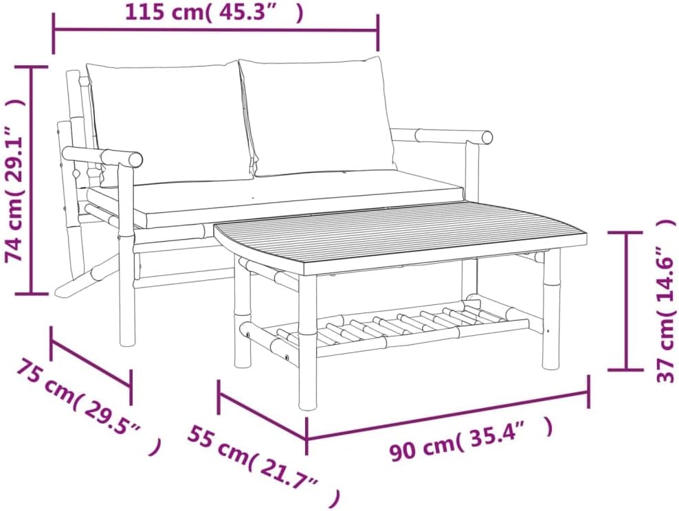 Bamboo Outdoor Lounge Set with Cream White Cushions
