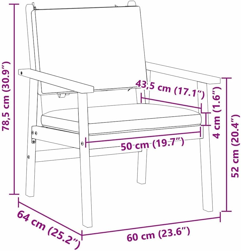 Solid Acacia Wood Garden Chair with Cushion 2 pcs