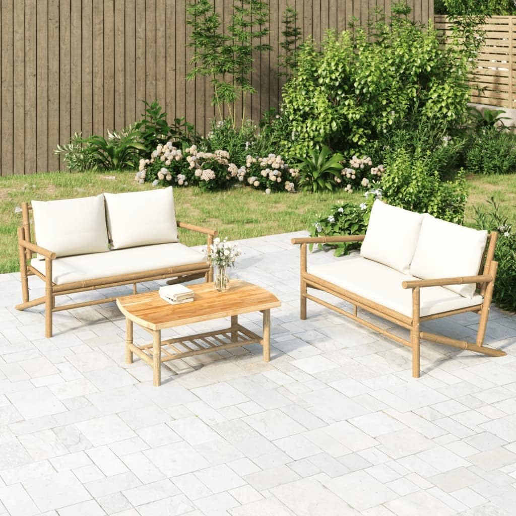 Bamboo Outdoor Lounge Set with Cream White Cushions