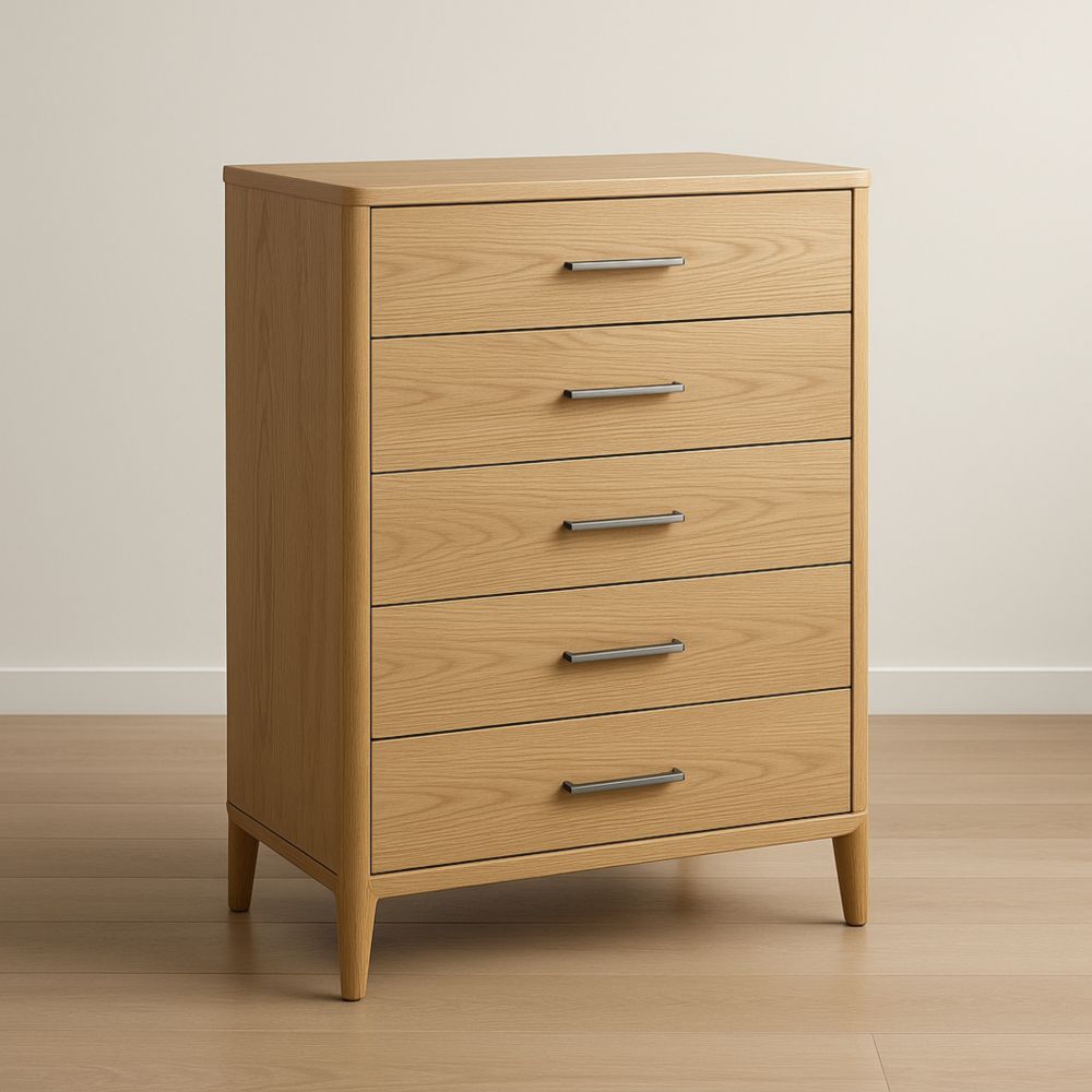 Commode à cinq tiroirs en hêtre