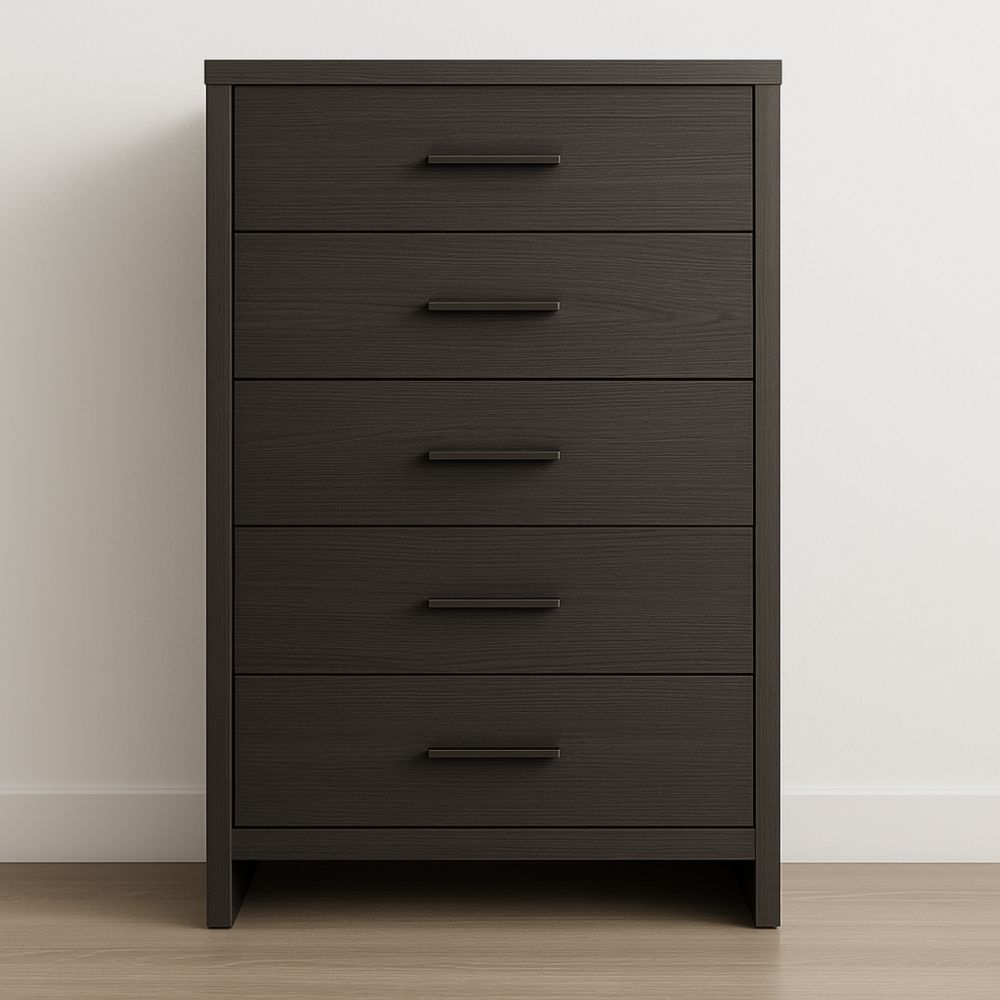 Commode noire en MDF à cinq tiroirs