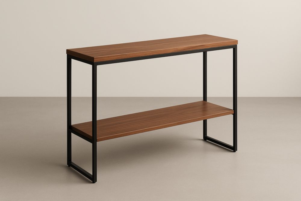 Console en bois de noyer et métal noir 120x30x80cm