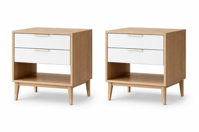 Lot de 2 tables de chevet en bois et blanc avec tiroirs
