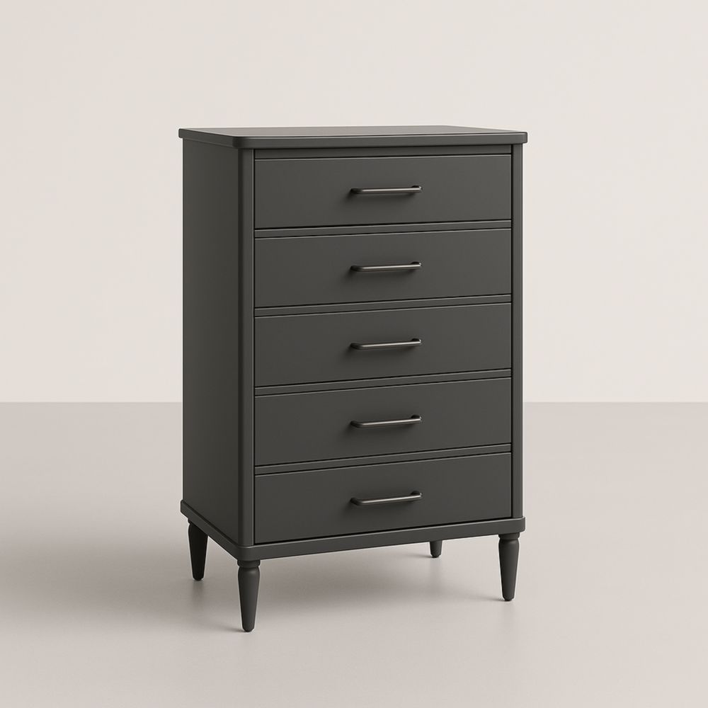 Commode à cinq tiroirs en MDF noir et métal