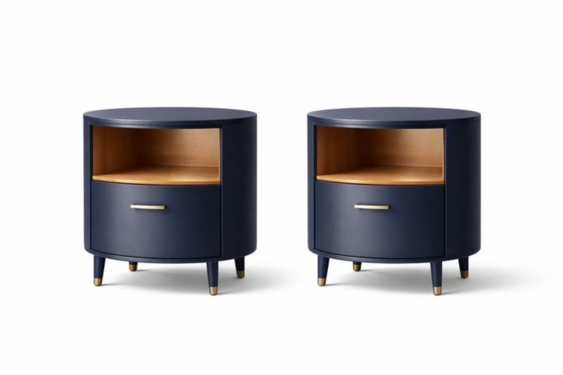 Lot de 2 Tables de Chevet Rondes en Bois MDF Bleu