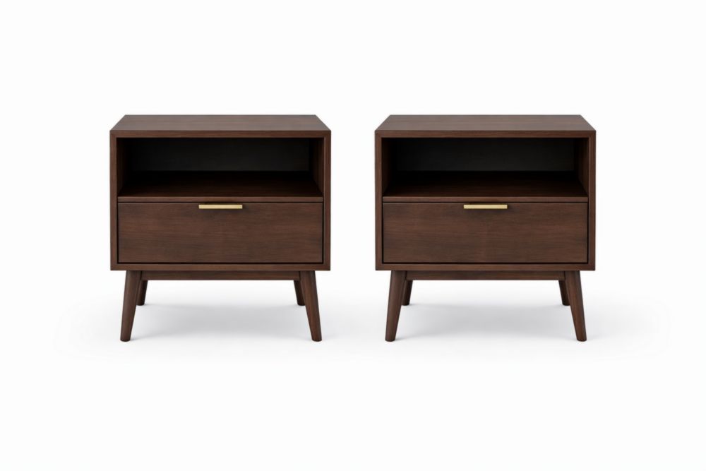 Lot de 2 tables de chevet en bois avec tiroir marron