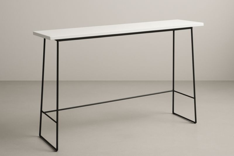 Table console rectangulaire en MDF blanc et acier noir 120x30x90cm