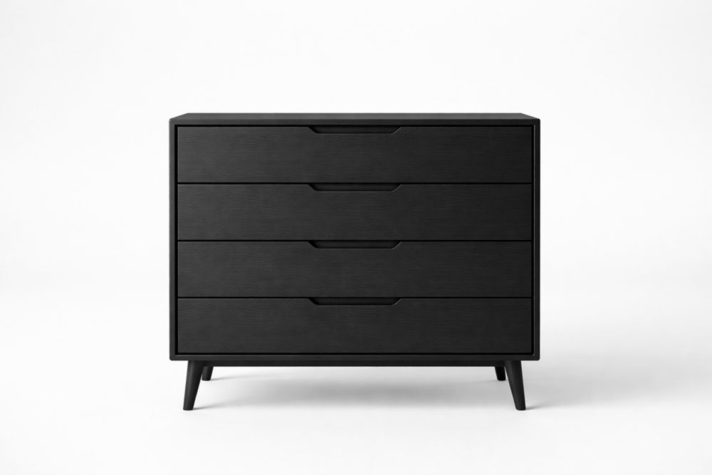 Commode 4 tiroirs en MDF plaqué chêne noir
