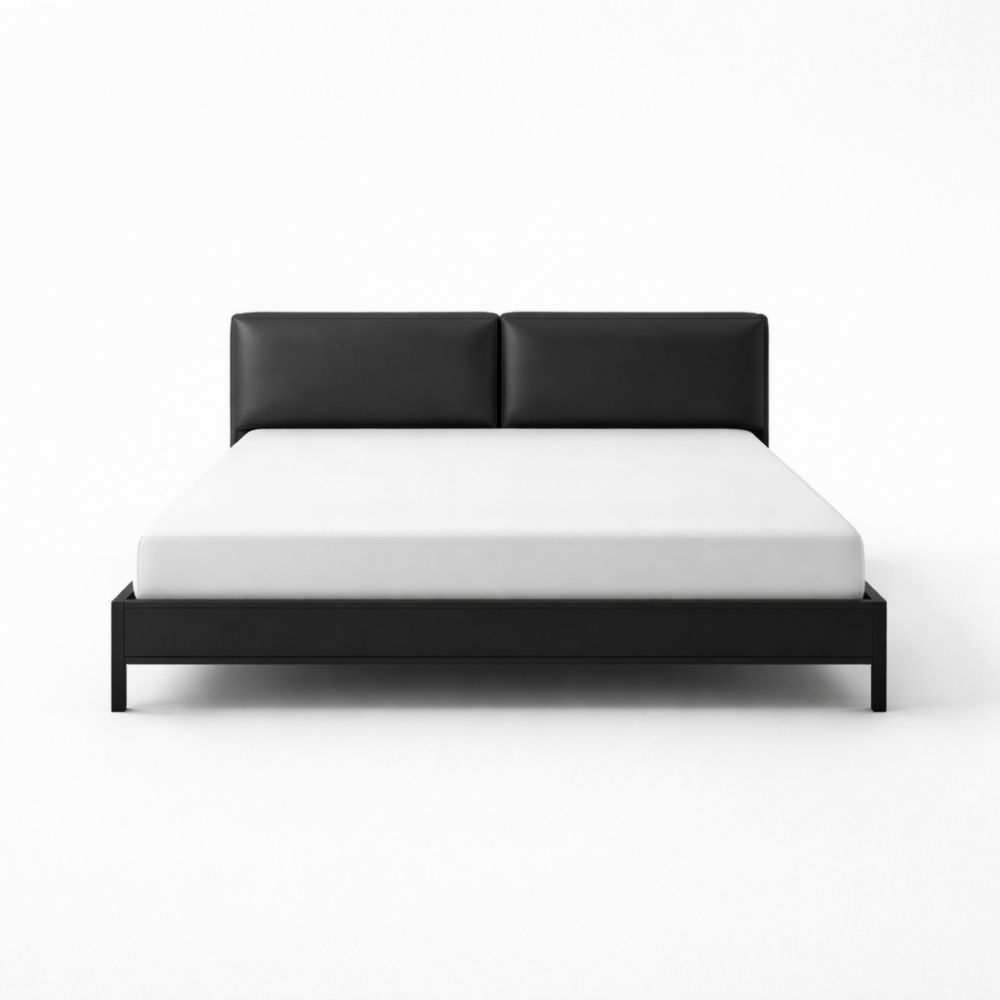 Lit double en bois noir avec tête de lit en similicuir 200x160 cm