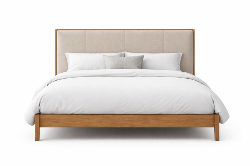 Lit double en bois massif avec tête de lit rembourrée en tissu polyester 200x160 cm(L×l)