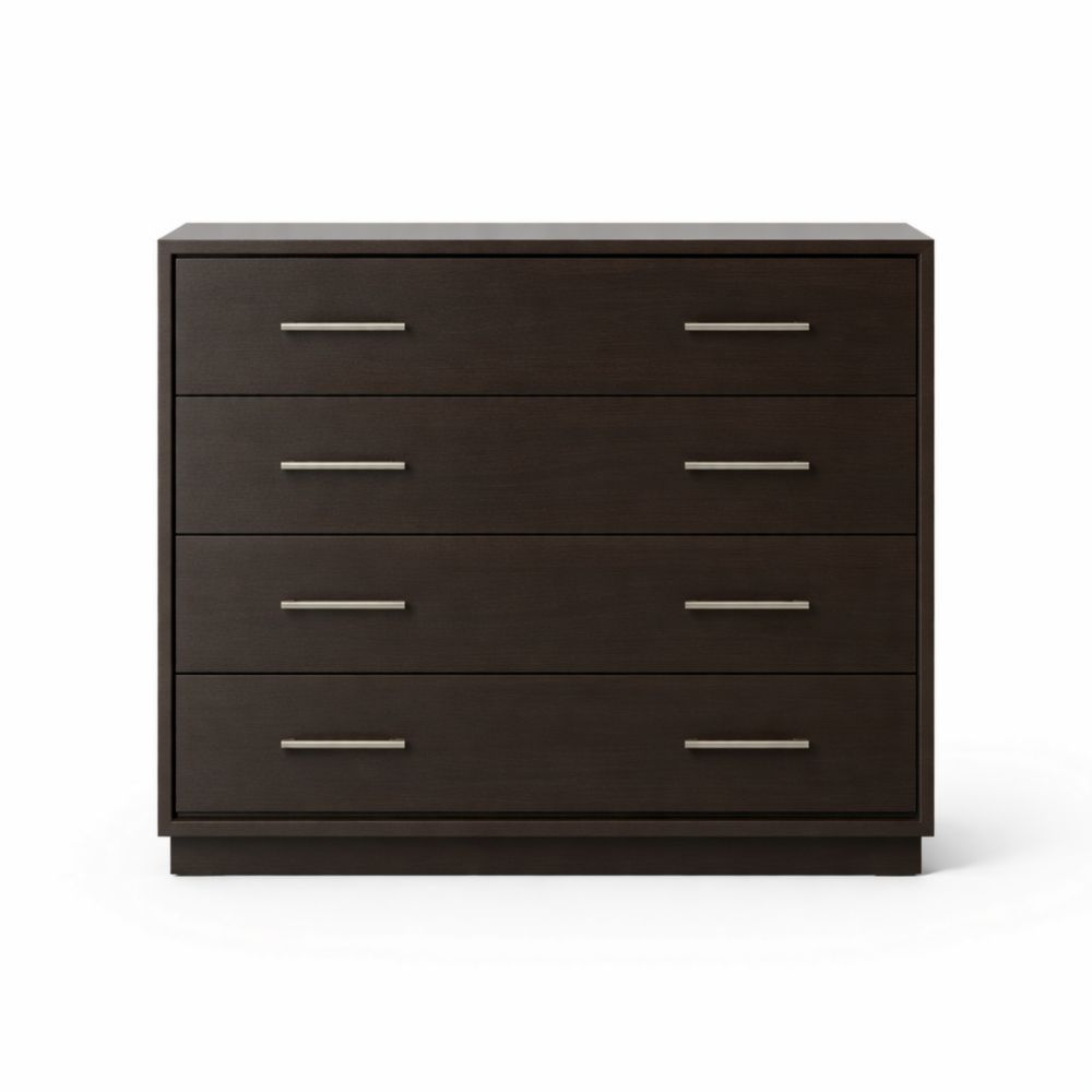 Commode 4 tiroirs en bois brun foncé