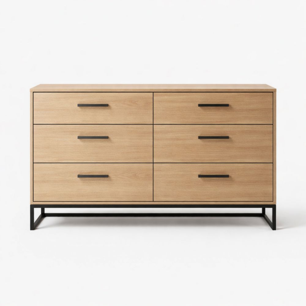 Commode en Bois 6 Tiroirs avec Structure Métallique